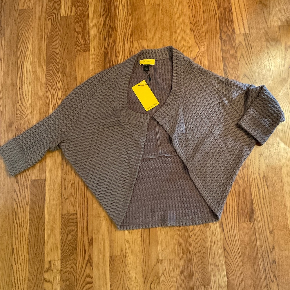 St. John - NWT. Taupe Textured Knit SHRUG. Cardigan. Size S